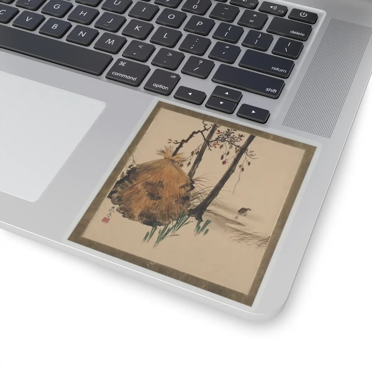 Shibata Zeshin - Lacquer Paintings of Various Subjects- Snow Shelter for a Tree with Sparrow - 1882 - STICKER Vinyl Kiss-Cut Decal