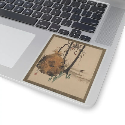 Shibata Zeshin - Lacquer Paintings of Various Subjects- Snow Shelter for a Tree with Sparrow - 1882 - STICKER Vinyl Kiss-Cut Decal
