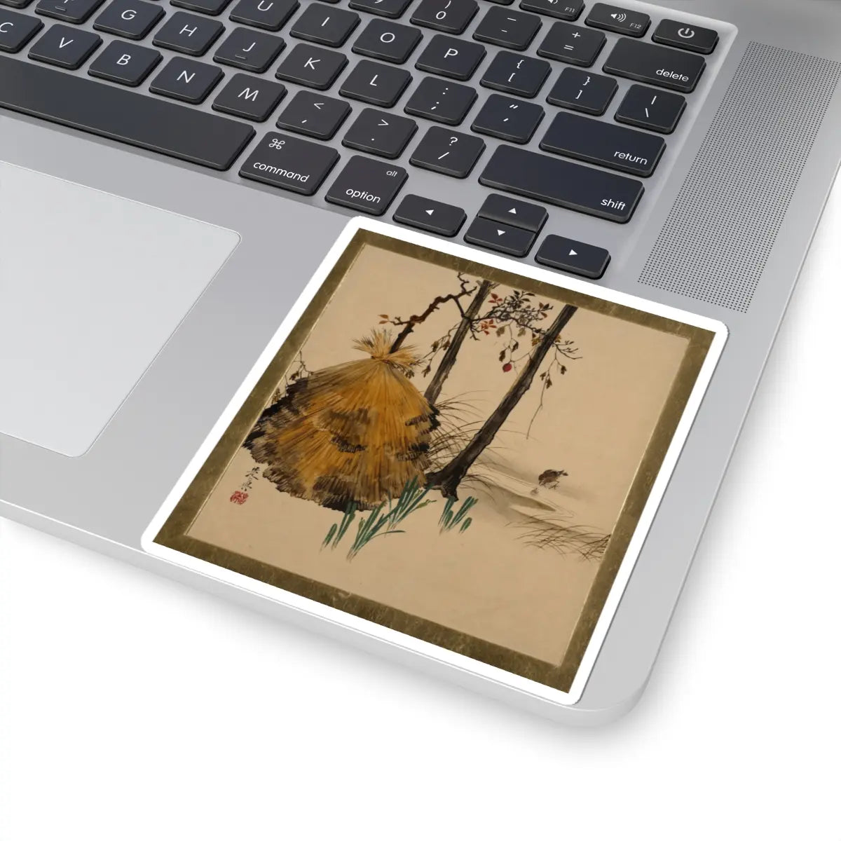 Shibata Zeshin - Lacquer Paintings of Various Subjects- Snow Shelter for a Tree with Sparrow - 1882 - STICKER Vinyl Kiss-Cut Decal
