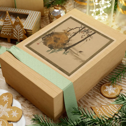 Shibata Zeshin - Lacquer Paintings of Various Subjects- Snow Shelter for a Tree with Sparrow - 1882 - STICKER Vinyl Kiss-Cut Decal
