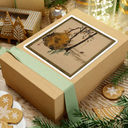 Shibata Zeshin - Lacquer Paintings of Various Subjects- Snow Shelter for a Tree with Sparrow - 1882 - STICKER Vinyl Kiss-Cut Decal