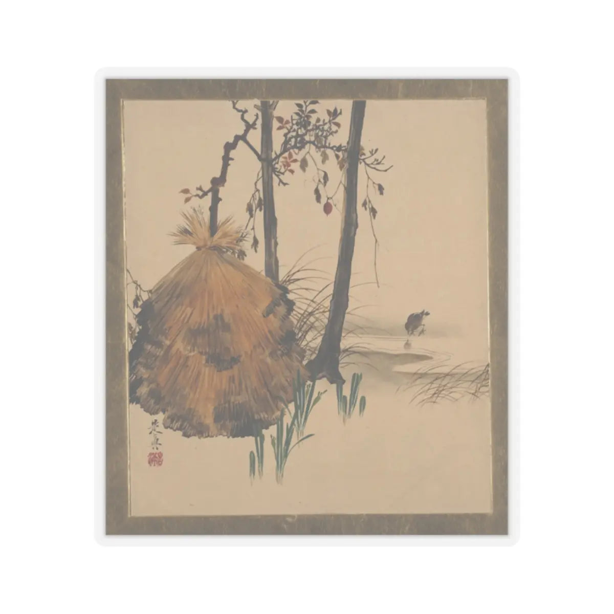 Shibata Zeshin - Lacquer Paintings of Various Subjects- Snow Shelter for a Tree with Sparrow - 1882 - STICKER Vinyl Kiss-Cut Decal