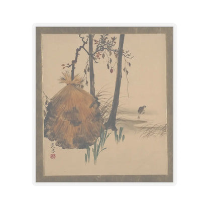 Shibata Zeshin - Lacquer Paintings of Various Subjects- Snow Shelter for a Tree with Sparrow - 1882 - STICKER Vinyl Kiss-Cut Decal