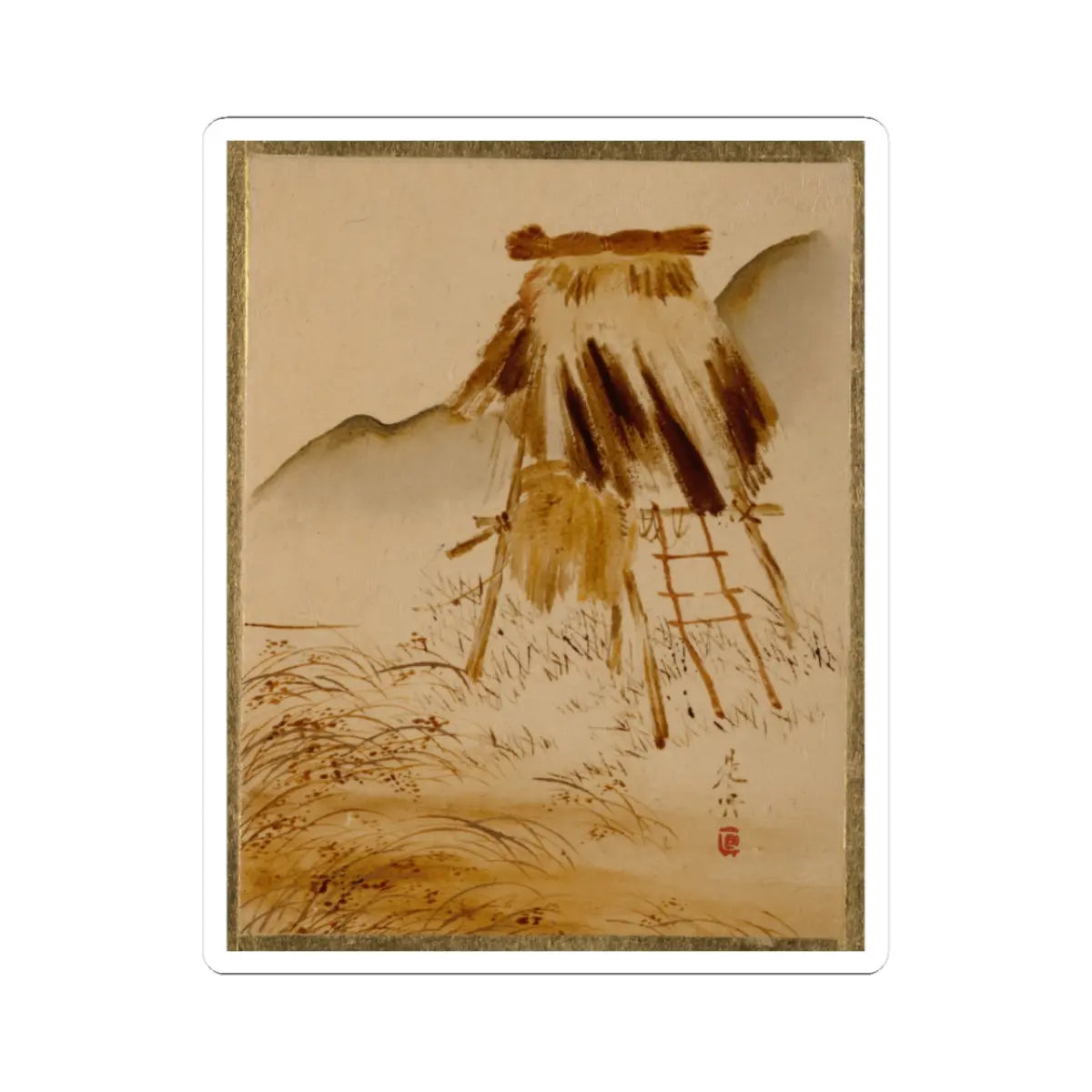 Shibata Zeshin - Rice-Drying Frame - unknown - STICKER Vinyl Kiss-Cut Decal