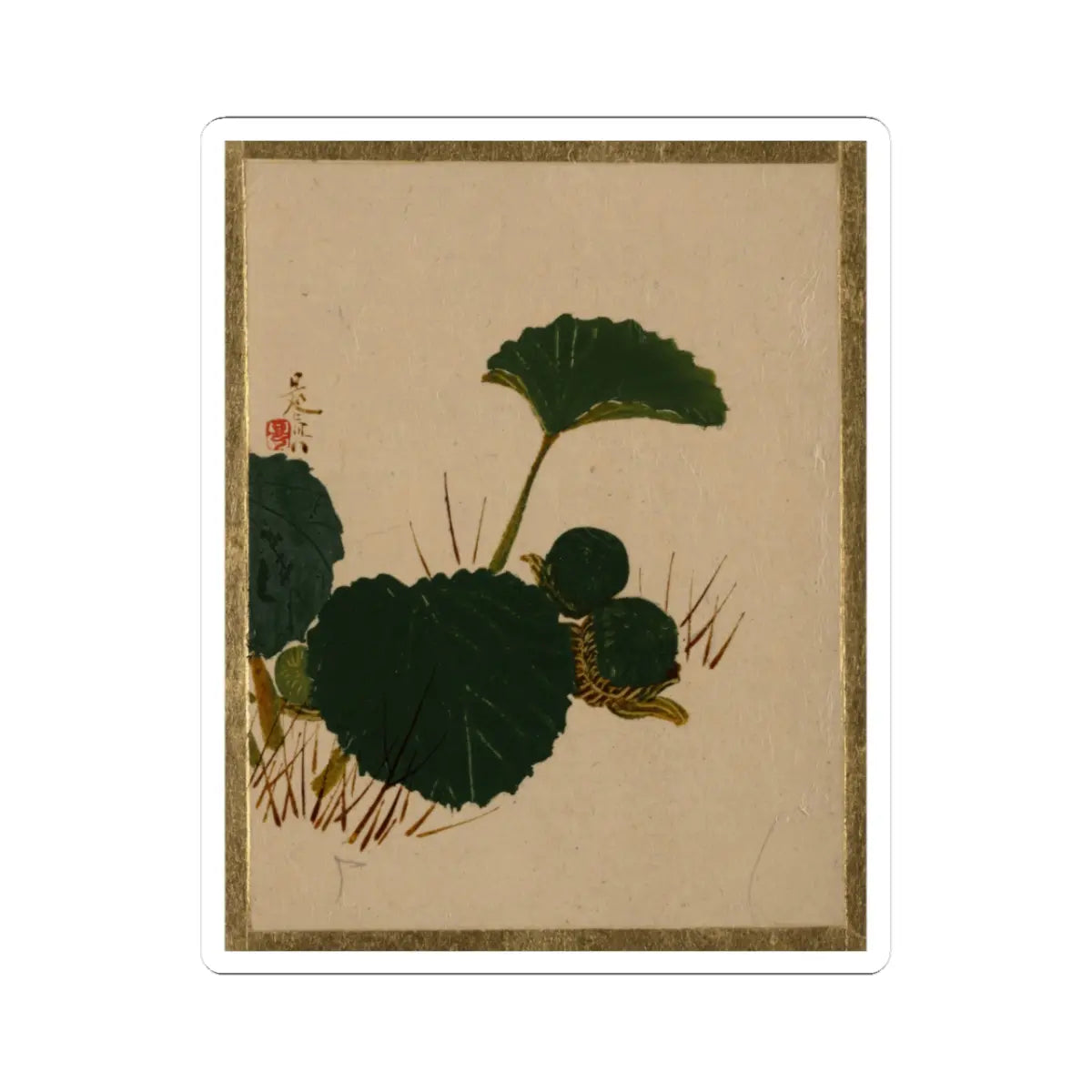 Shibata Zeshin - Worm on Green Leaved Plant - unknown - STICKER Vinyl Kiss-Cut Decal