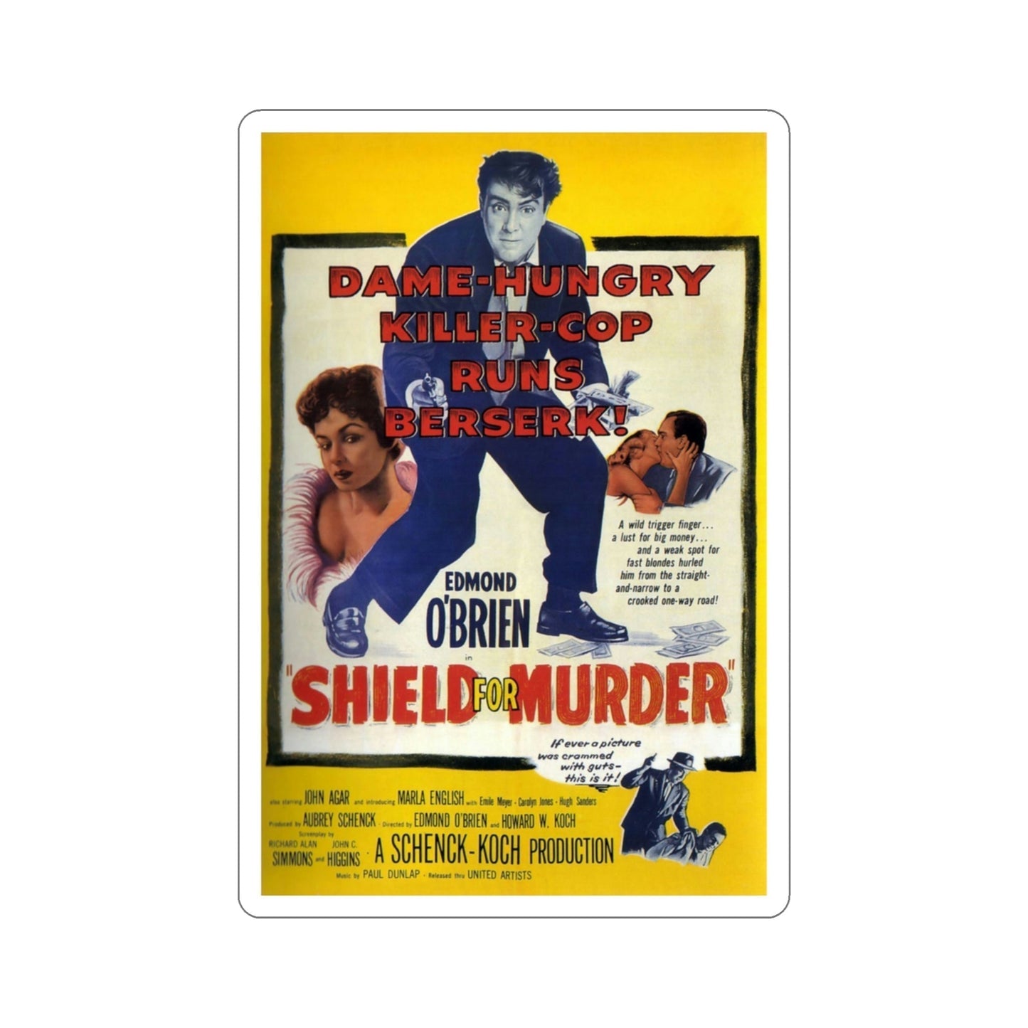 Shield for Murder 1954 Movie Poster STICKER Vinyl Die-Cut Decal-3 Inch-The Sticker Space