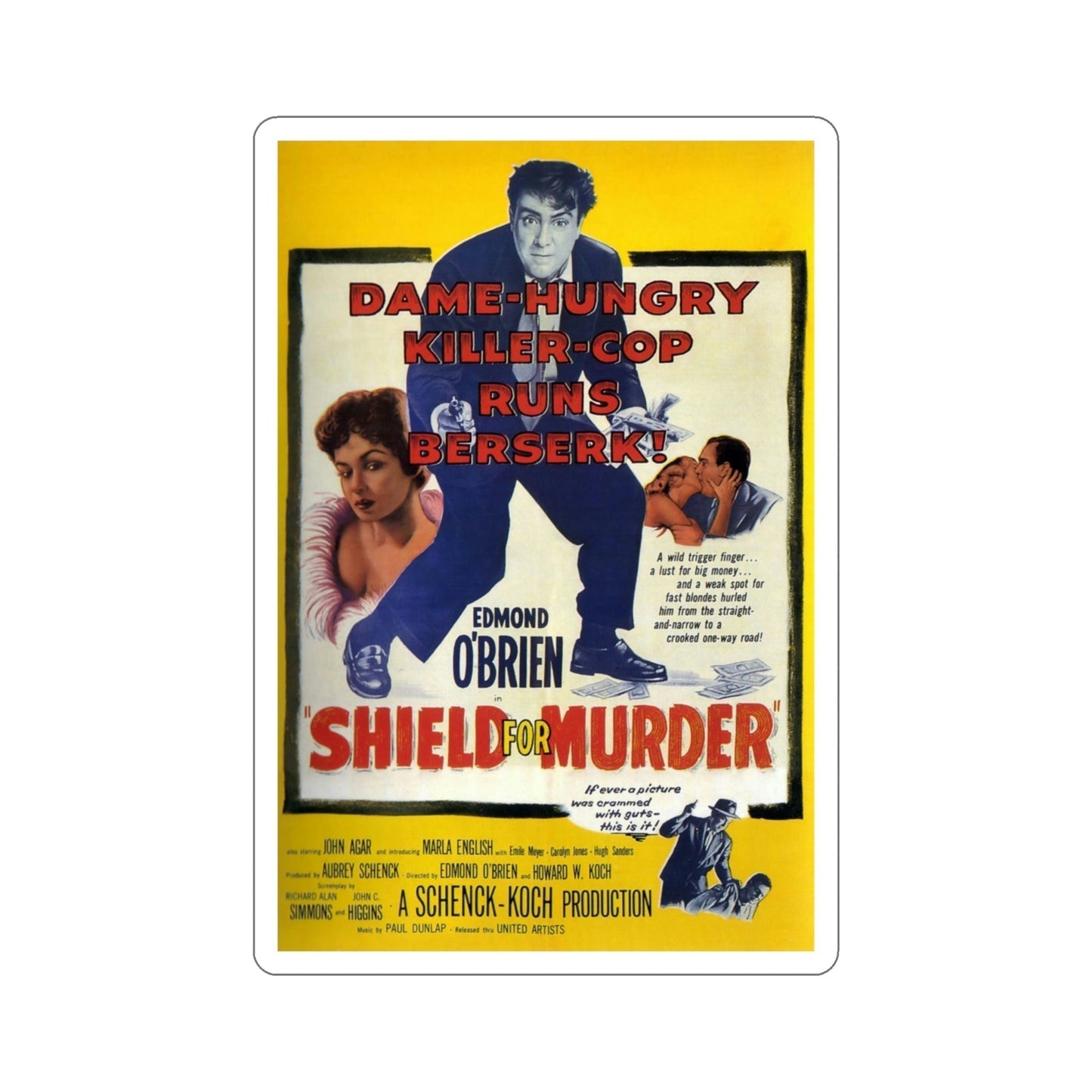 Shield for Murder 1954 Movie Poster STICKER Vinyl Die-Cut Decal-4 Inch-The Sticker Space