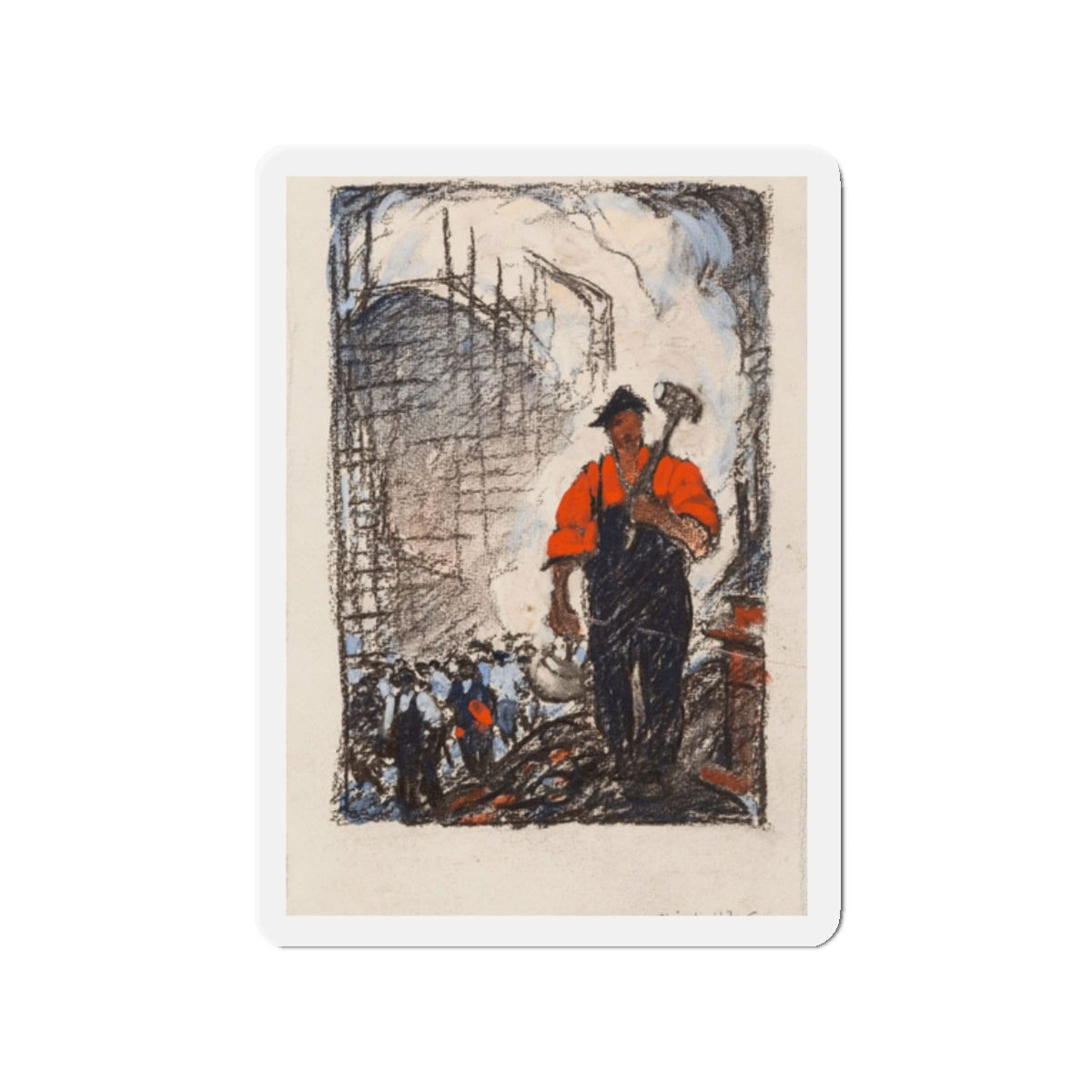 Ship Builder, 1918 (Magazine Illustration) Refrigerator Magnet-2" x 2"-The Sticker Space