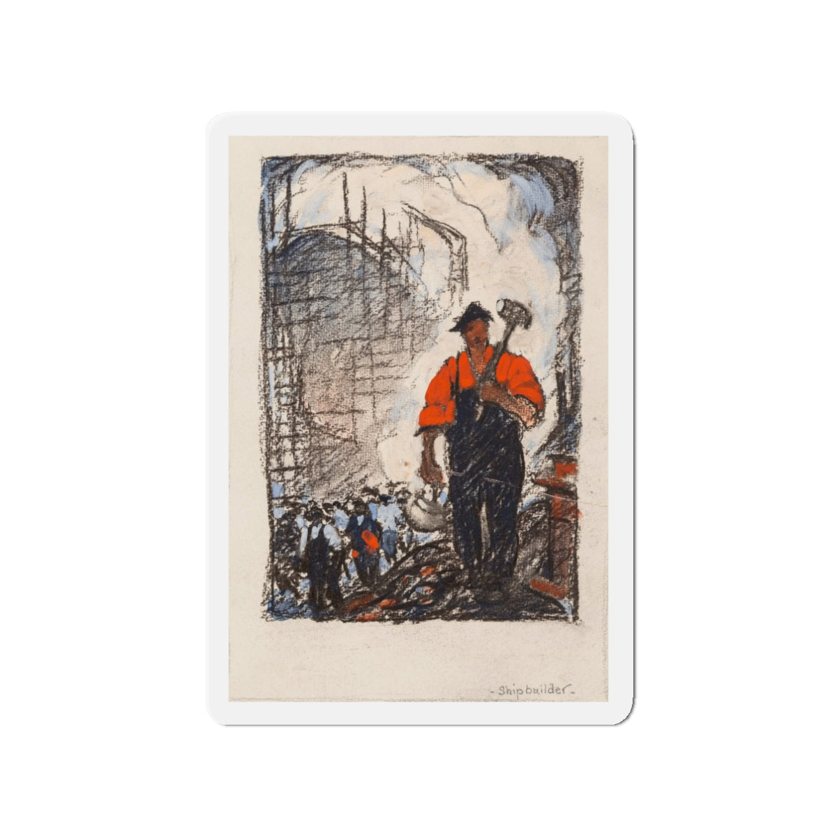 Ship Builder, 1918 (Magazine Illustration) Refrigerator Magnet-3" x 3"-The Sticker Space