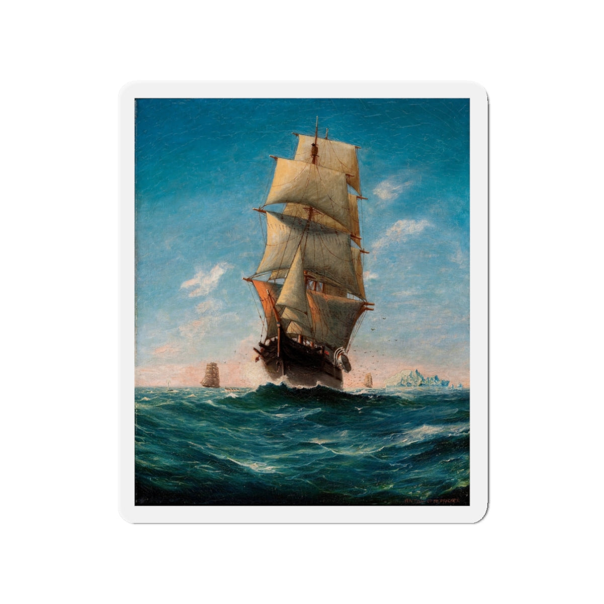 Ships at Sea (Magazine Illustration) Refrigerator Magnet-3" x 3"-The Sticker Space