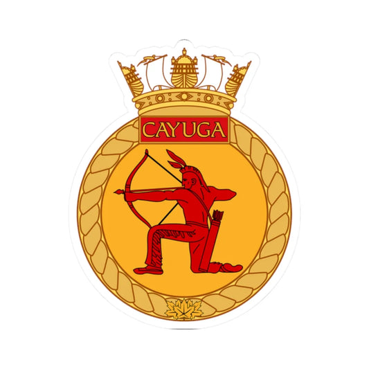 Ships Badge of HMCS Cayuga (Canada) (Coat of Arms) STICKER Vinyl Kiss-Cut Decal 2 Inch White - The Sticker Space