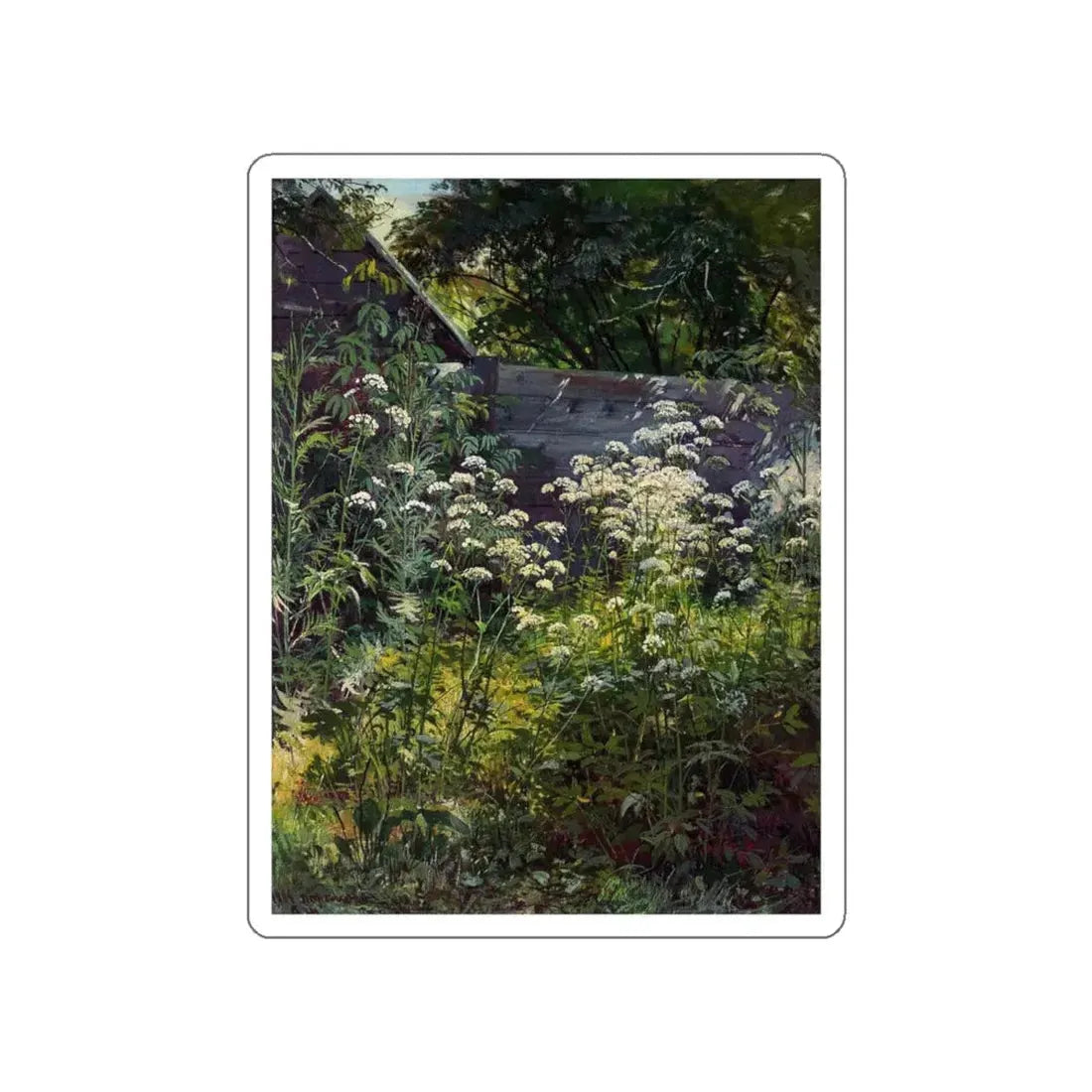 SHISKIN, Ivan Ivanovich - Area overgrown garden. Ground-grass 1884-54 (Artwork) STICKER Vinyl Die-Cut Decal White Die-Cut 6 Inch - The Sticker Space