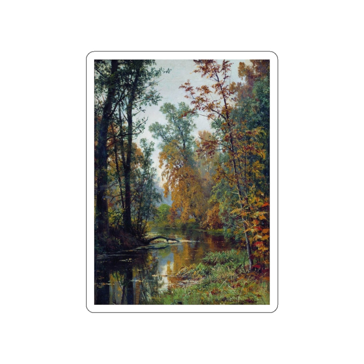 SHISKIN, Ivan Ivanovich - Autumn landscape. Park in Pavlovsk 1888 (Artwork) STICKER Vinyl Die-Cut Decal-White-The Sticker Space