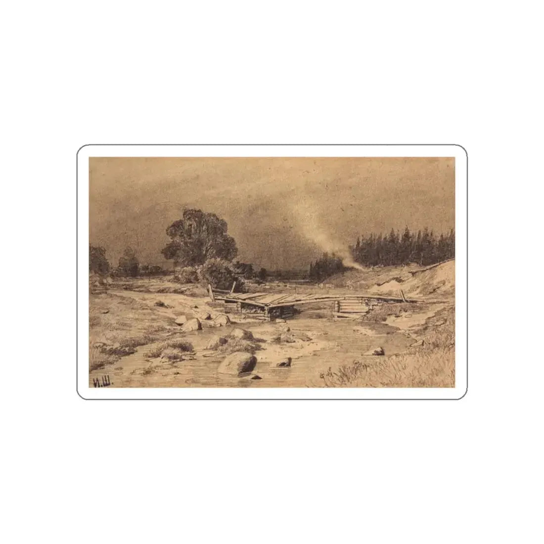 SHISKIN, Ivan Ivanovich - Bridge over the stream. 1870 (Artwork) STICKER Vinyl Die-Cut Decal White Die-Cut 2 Inch - The Sticker Space