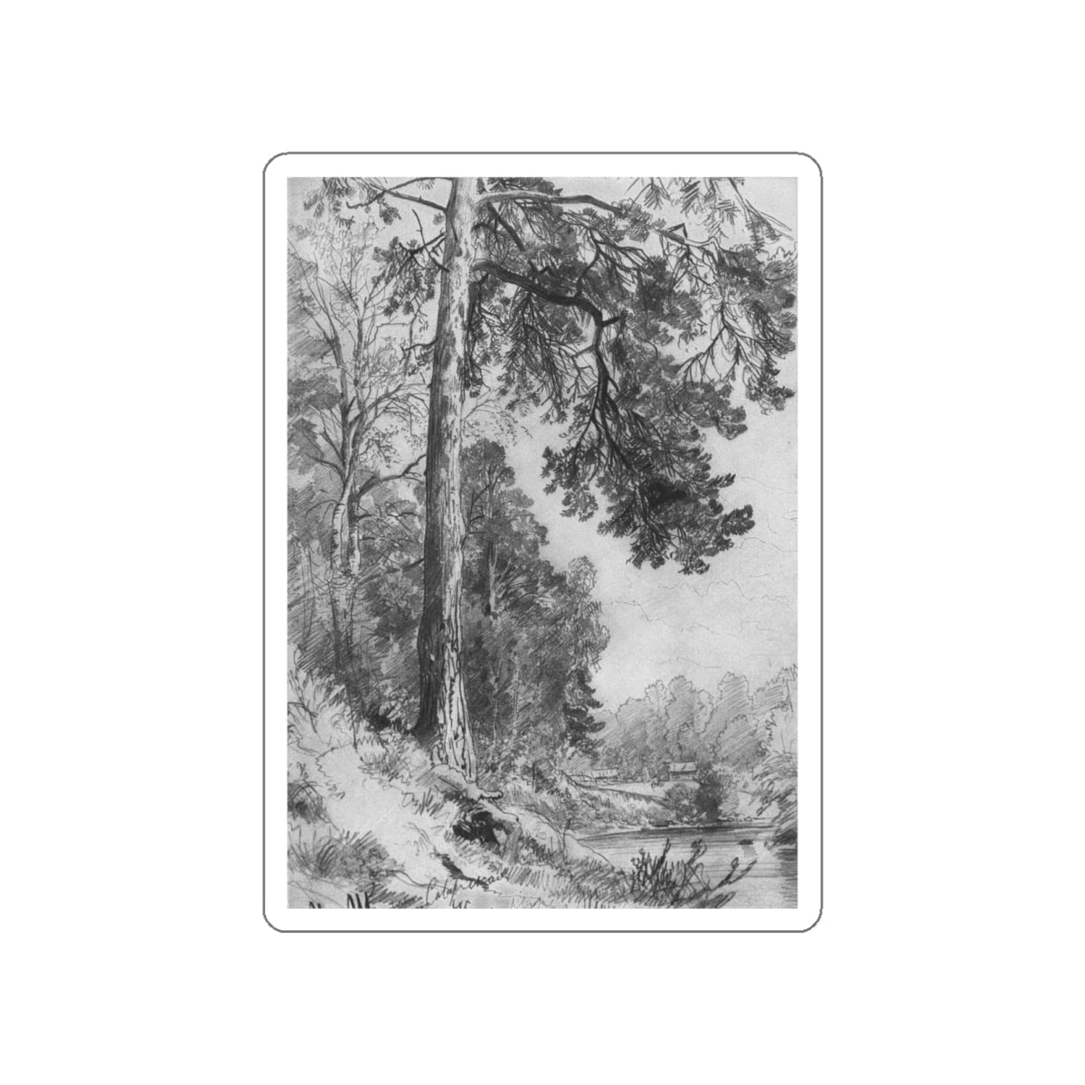 SHISKIN, Ivan Ivanovich - Forest River. Siverskaya 1876 (Artwork) STICKER Vinyl Die-Cut Decal-White-The Sticker Space