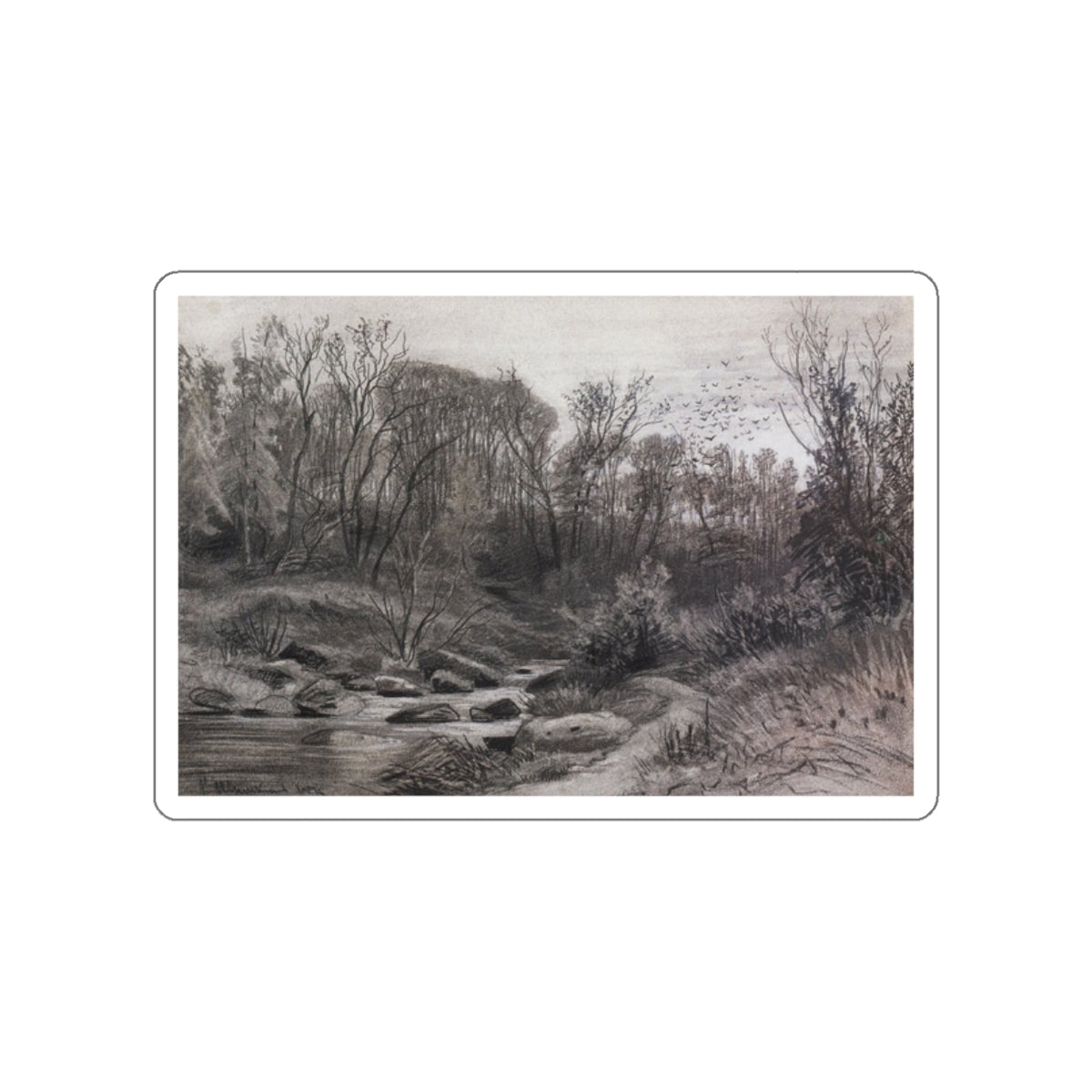 SHISKIN, Ivan Ivanovich - Forest Stream. Evening 1871 (Artwork) STICKER Vinyl Die-Cut Decal-White-The Sticker Space