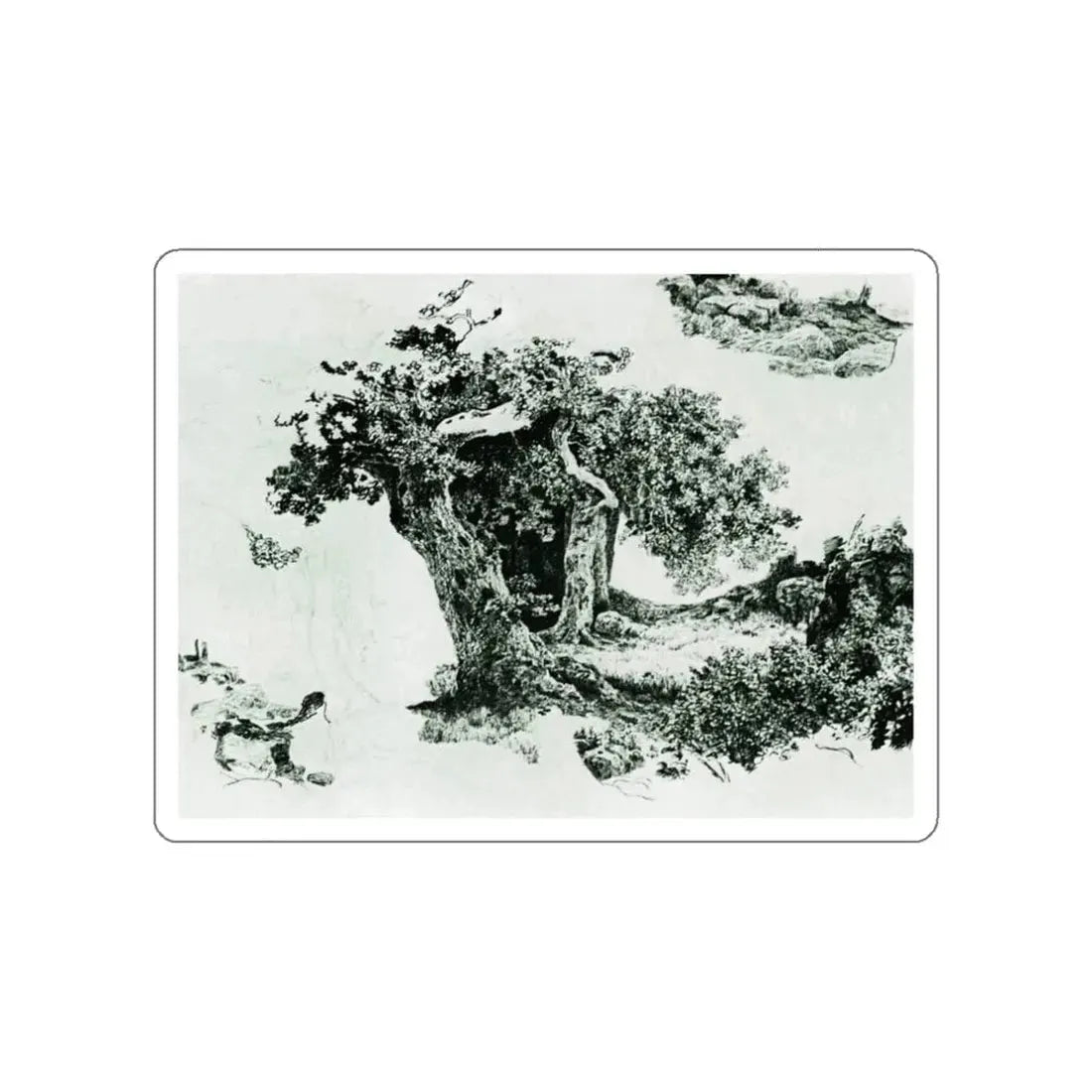 SHISKIN, Ivan Ivanovich - Group of deciduous trees and stones (Artwork) STICKER Vinyl Die-Cut Decal White Die-Cut 3 Inch - The Sticker Space