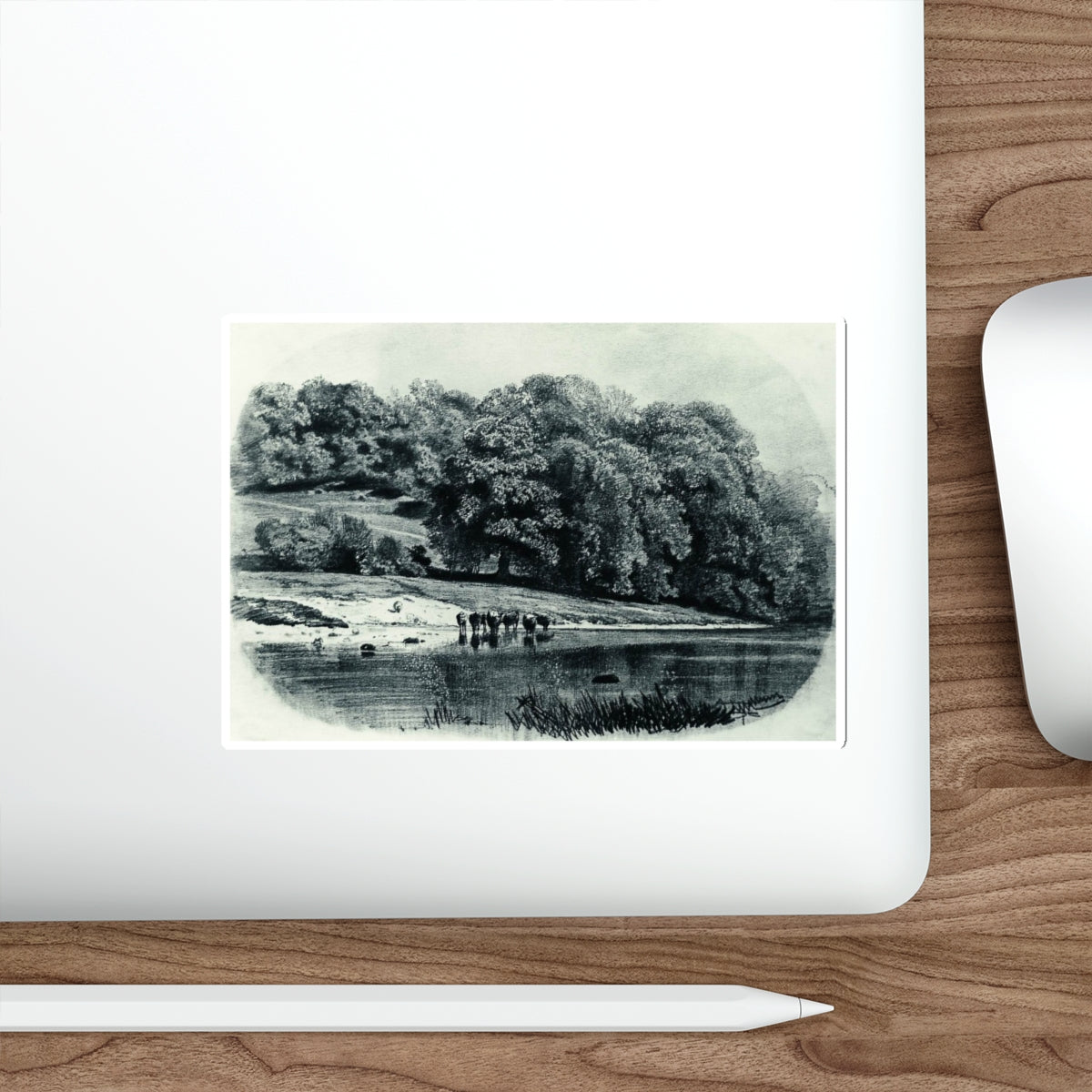 SHISKIN, Ivan Ivanovich - Herd on the river 1870 (Artwork) STICKER Vinyl Die-Cut Decal-The Sticker Space