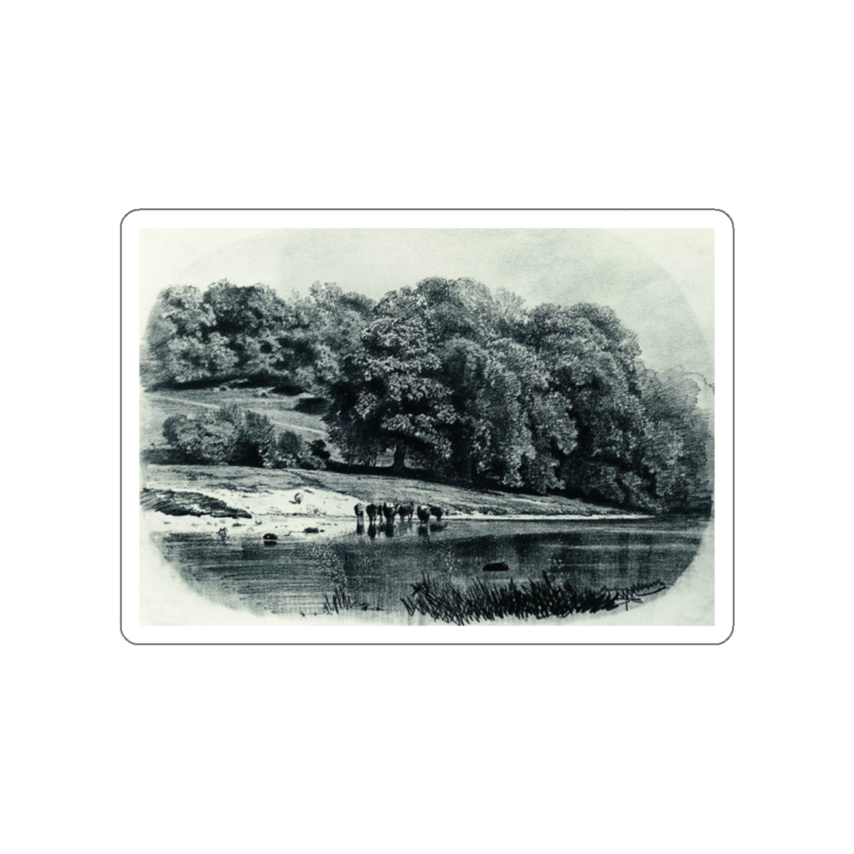 SHISKIN, Ivan Ivanovich - Herd on the river 1870 (Artwork) STICKER Vinyl Die-Cut Decal-White-The Sticker Space