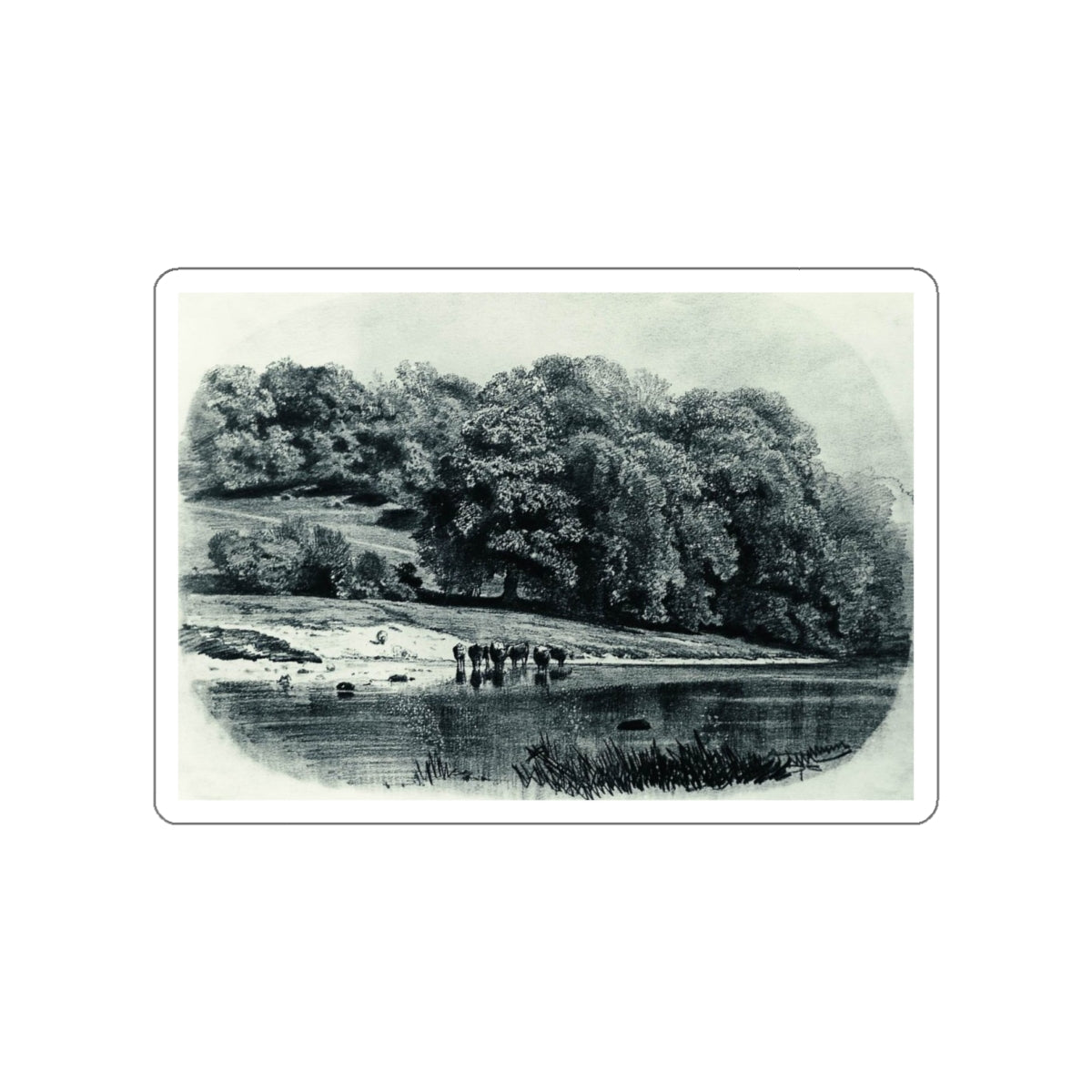 SHISKIN, Ivan Ivanovich - Herd on the river 1870 (Artwork) STICKER Vinyl Die-Cut Decal-White-The Sticker Space