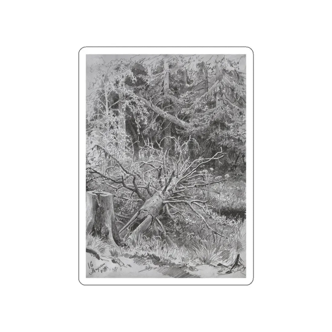 SHISKIN, Ivan Ivanovich - In the woods. Fallen Tree 1878 (Artwork) STICKER Vinyl Die-Cut Decal White Die-Cut 5 Inch - The Sticker Space