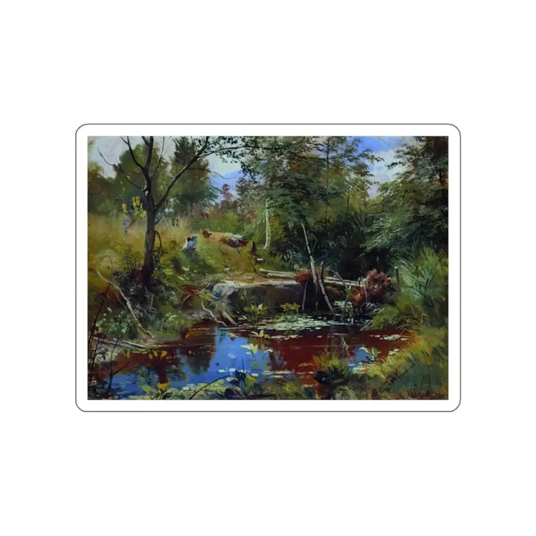 SHISKIN, Ivan Ivanovich - Landscape with a bridge (Artwork) STICKER Vinyl Die-Cut Decal White Die-Cut 2 Inch - The Sticker Space