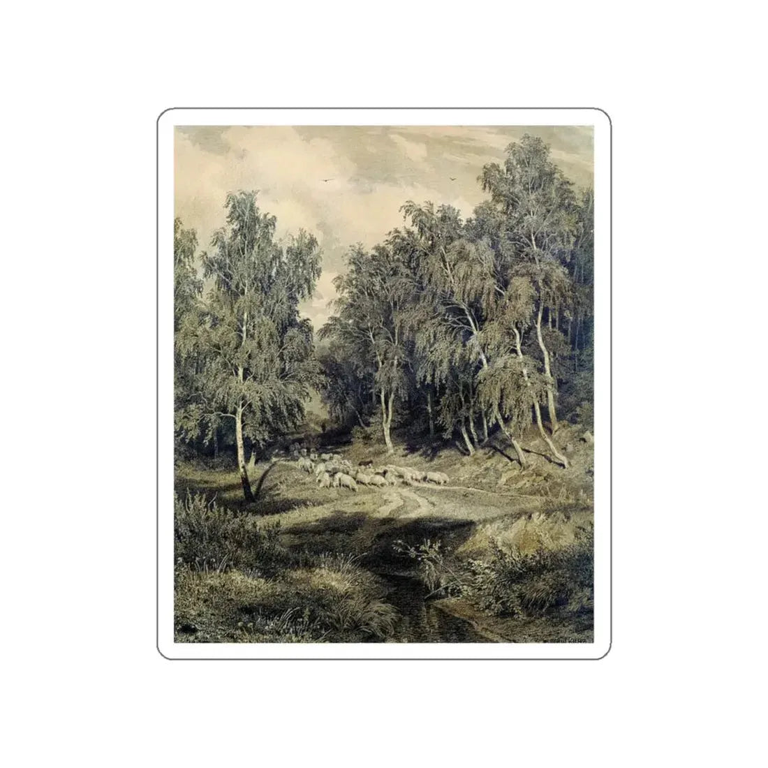 SHISKIN, Ivan Ivanovich - Landscape with a herd of sheep 1870 (Artwork) STICKER Vinyl Die-Cut Decal White Die-Cut 6 Inch - The Sticker Space