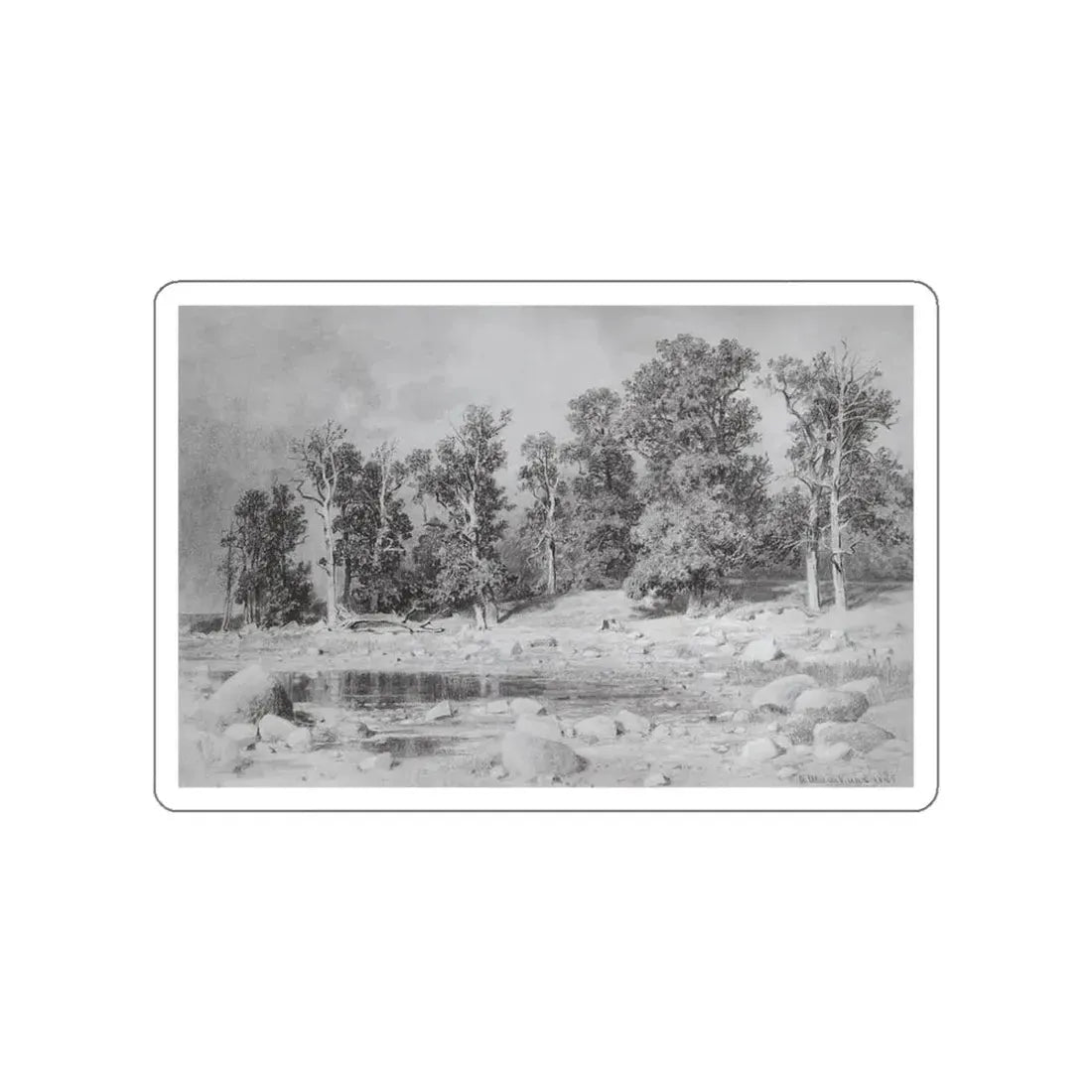 SHISKIN, Ivan Ivanovich - oak grove on the shore of Peter the Great Bay in Sestroretsk. 1885 (Artwork) STICKER Vinyl Die-Cut Decal White Die-Cut 3 Inch - The Sticker Space