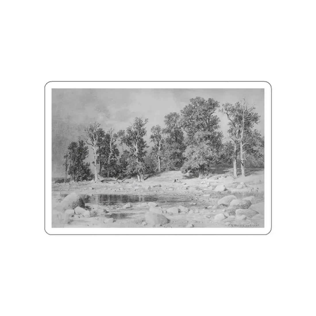 SHISKIN, Ivan Ivanovich - oak grove on the shore of Peter the Great Bay in Sestroretsk. 1885 (Artwork) STICKER Vinyl Die-Cut Decal White Die-Cut 5 Inch - The Sticker Space