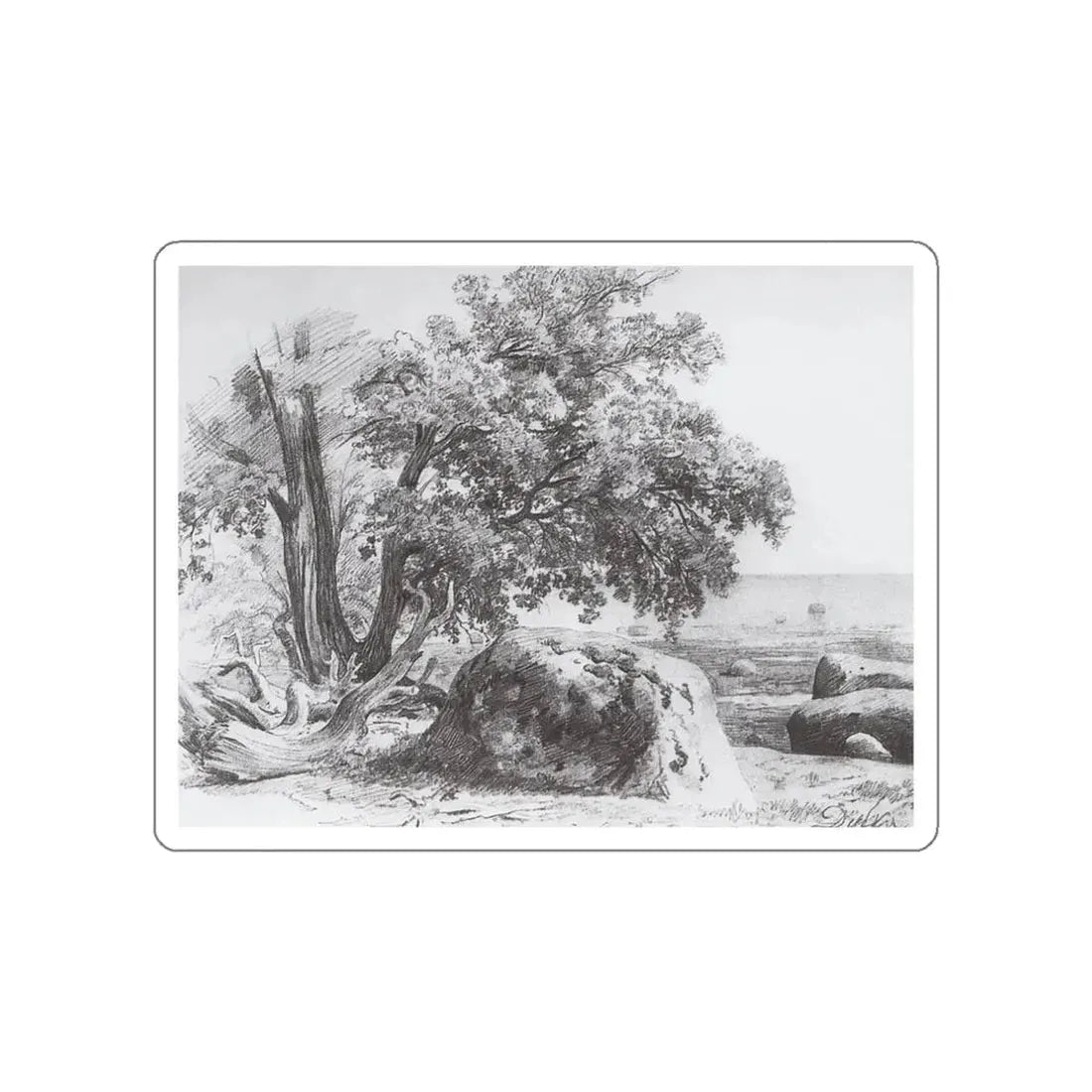 SHISKIN, Ivan Ivanovich - oak on the shore of the Gulf of Finland. 1857 (Artwork) STICKER Vinyl Die-Cut Decal White Die-Cut 3 Inch - The Sticker Space