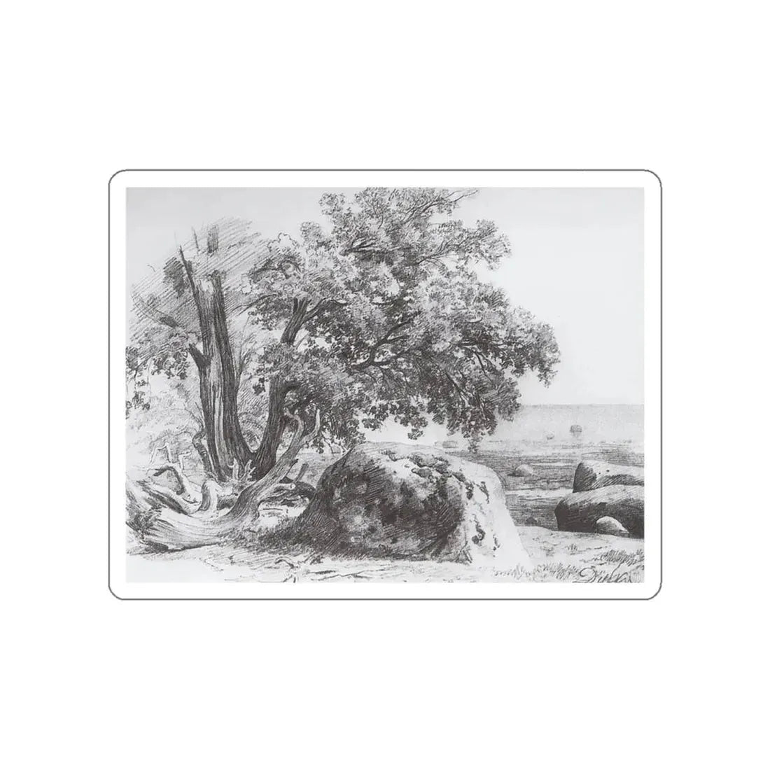 SHISKIN, Ivan Ivanovich - oak on the shore of the Gulf of Finland. 1857 (Artwork) STICKER Vinyl Die-Cut Decal White Die-Cut 5 Inch - The Sticker Space