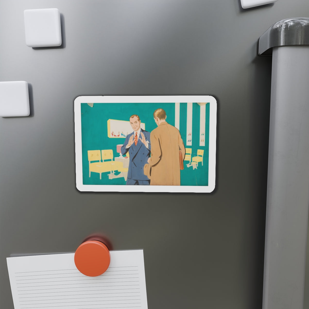 Shoe Salesman Illustration (Magazine Illustration) Refrigerator Magnet-The Sticker Space