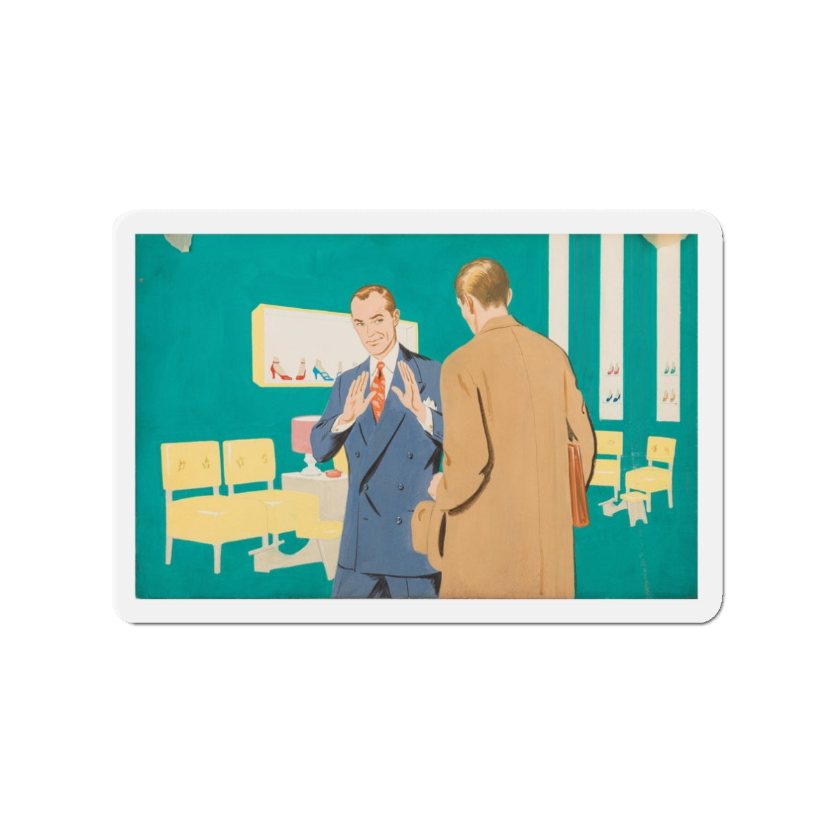 Shoe Salesman Illustration (Magazine Illustration) Refrigerator Magnet-3" x 3"-The Sticker Space