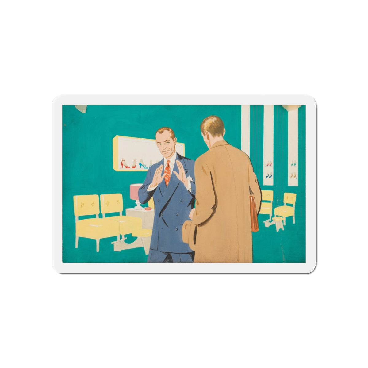 Shoe Salesman Illustration (Magazine Illustration) Refrigerator Magnet-4" x 4"-The Sticker Space