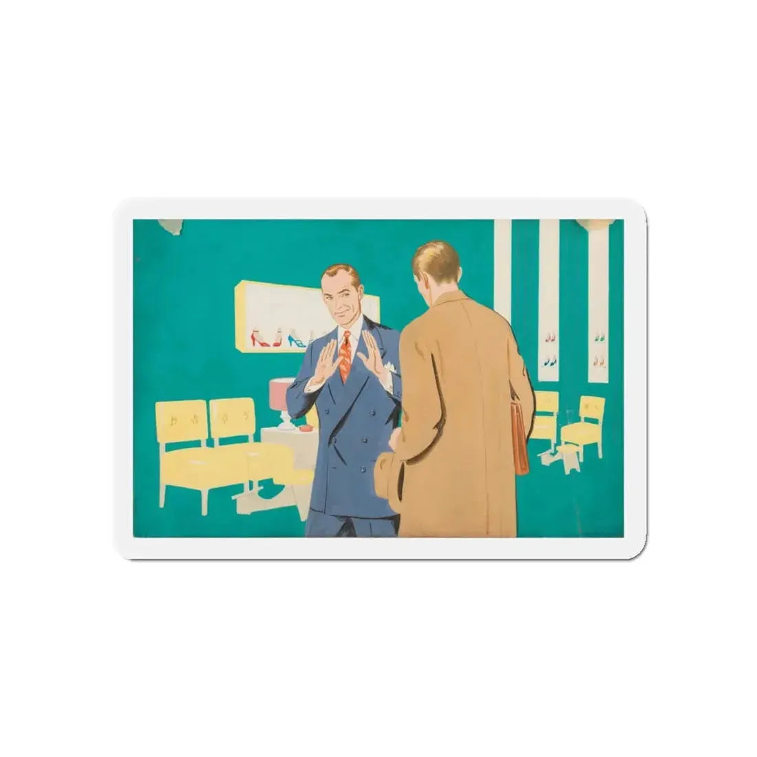 Shoe Salesman Illustration (Magazine Illustration) Refrigerator Magnet 5 Inch Die-Cut - The Sticker Space