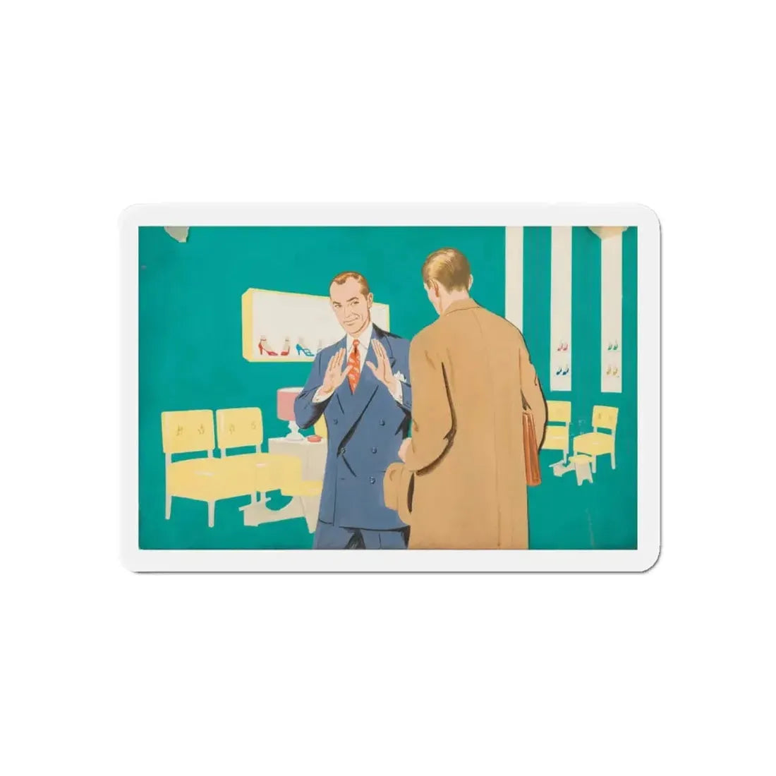 Shoe Salesman Illustration (Magazine Illustration) Refrigerator Magnet 6 Inch Die-Cut - The Sticker Space