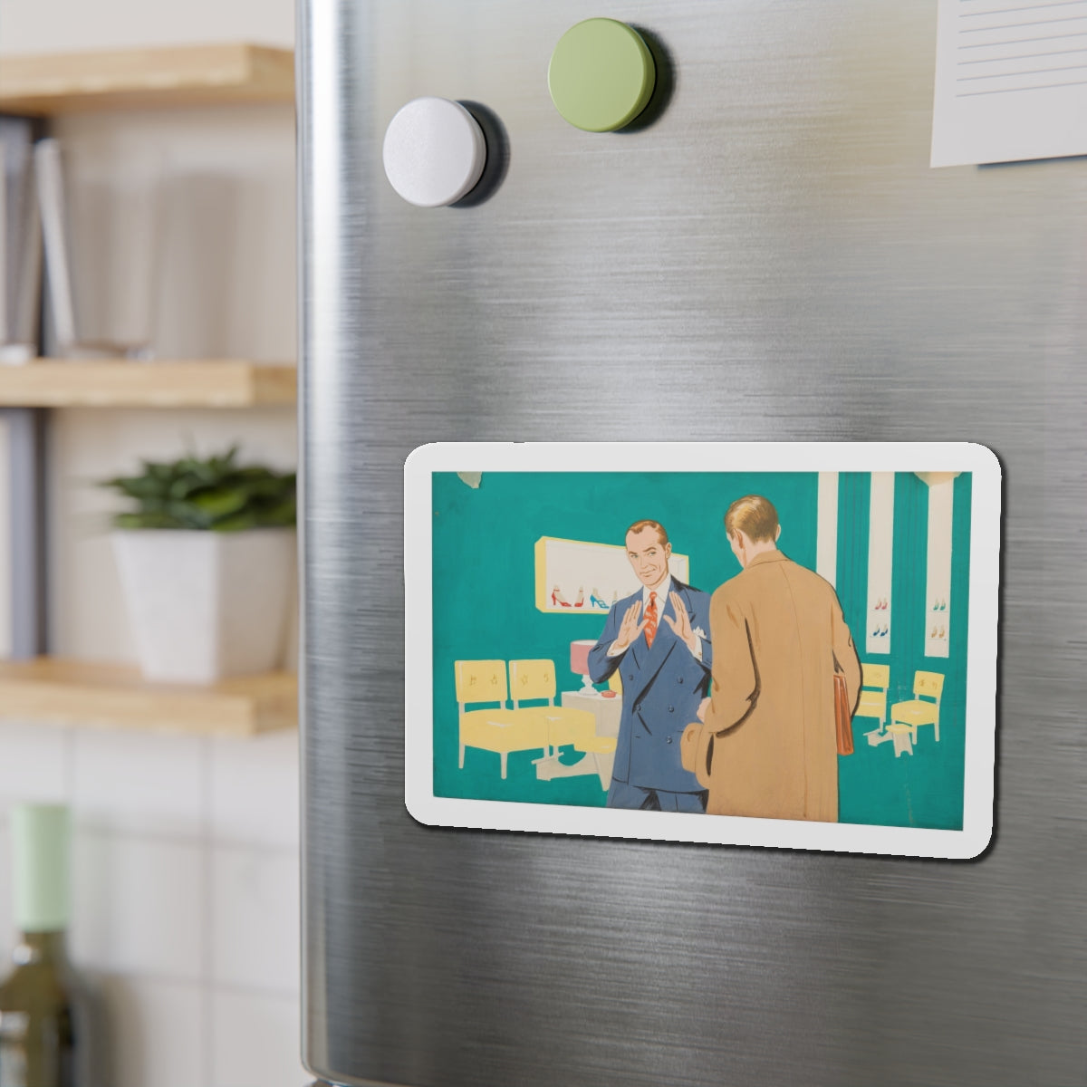 Shoe Salesman Illustration (Magazine Illustration) Refrigerator Magnet-The Sticker Space