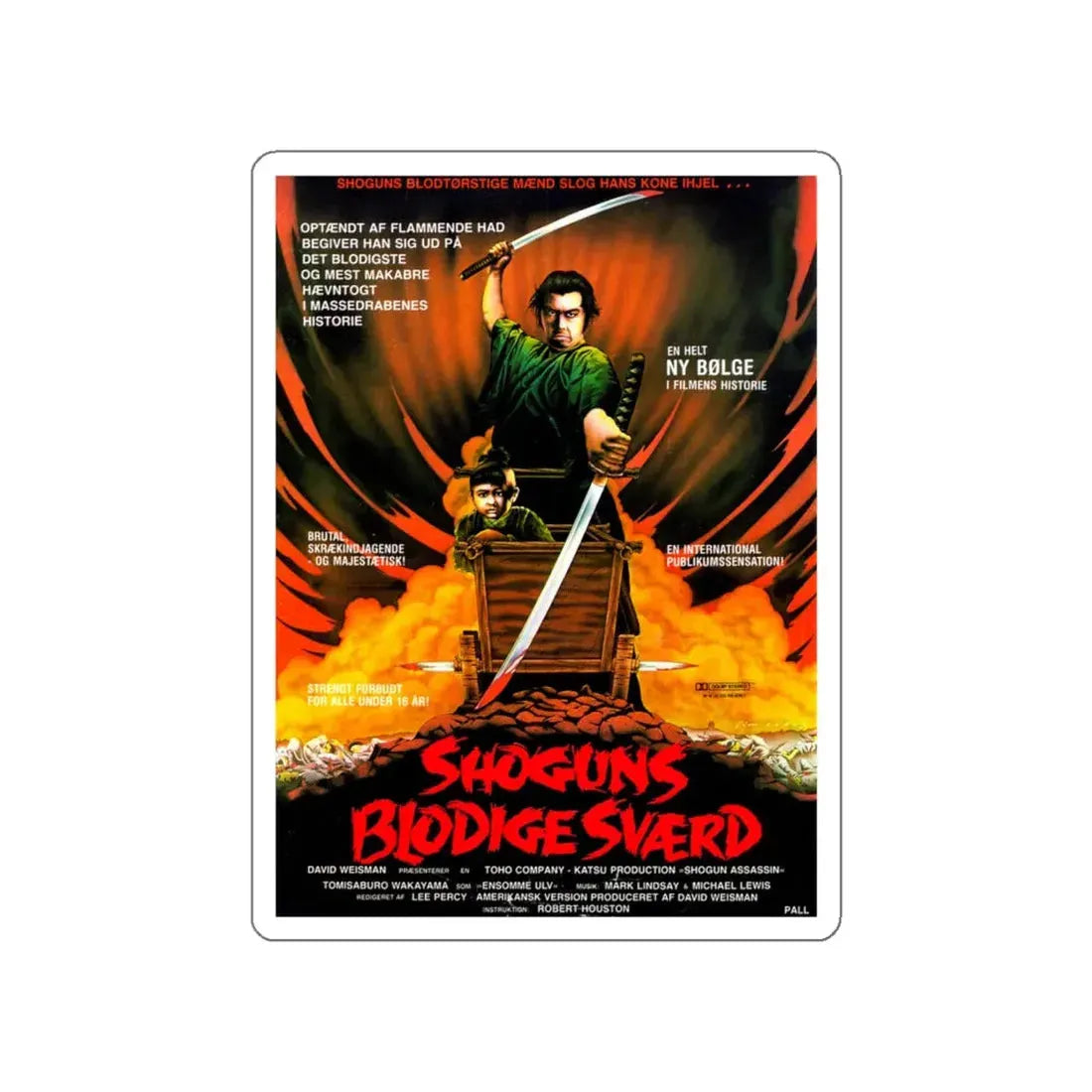 SHOGUN ASSASSIN (DANISH) 1980 Movie Poster STICKER Vinyl Die-Cut Decal 4 Inch - The Sticker Space