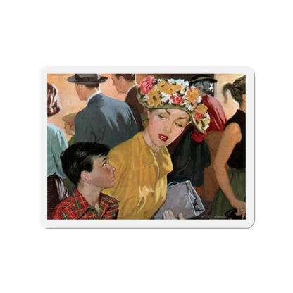 Shopping Night, Collier's magazine, September 20, 1952 (Magazine Illustration) Refrigerator Magnet 2 Inch Die-Cut - The Sticker Space