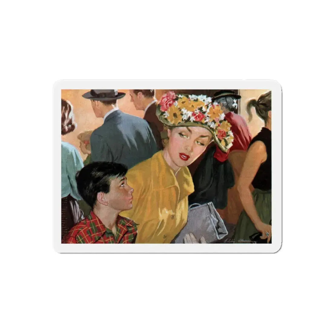 Shopping Night, Collier's magazine, September 20, 1952 (Magazine Illustration) Refrigerator Magnet 4 Inch Die-Cut - The Sticker Space