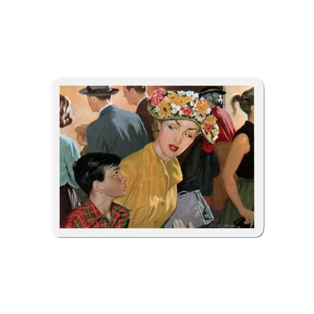 Shopping Night, Collier's magazine, September 20, 1952 (Magazine Illustration) Refrigerator Magnet 5 Inch Die-Cut - The Sticker Space