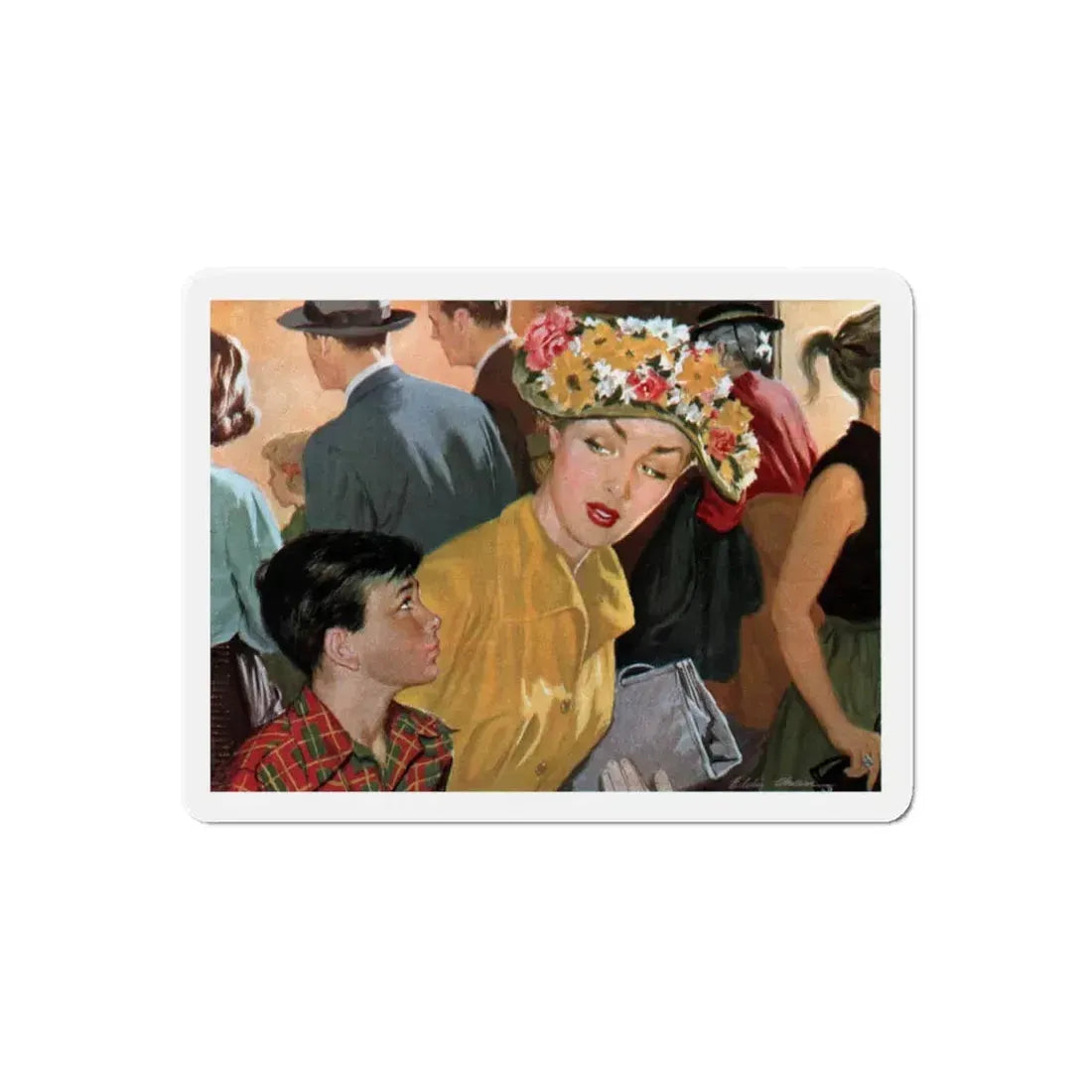 Shopping Night, Collier's magazine, September 20, 1952 (Magazine Illustration) Refrigerator Magnet 6 Inch Die-Cut - The Sticker Space