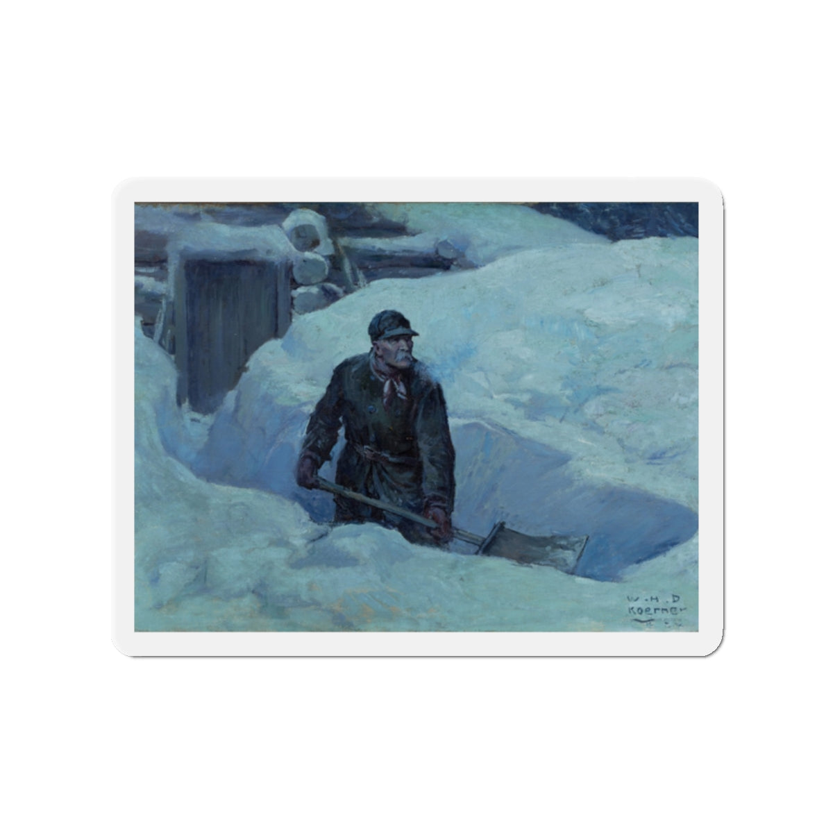 Shoveling Out, Saturday Evening Post story illustration, 1924 (Magazine Illustration) Refrigerator Magnet-2" x 2"-The Sticker Space