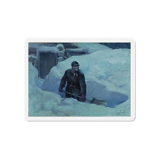 Shoveling Out, Saturday Evening Post story illustration, 1924 (Magazine Illustration) Refrigerator Magnet 6 Inch Die-Cut - The Sticker Space