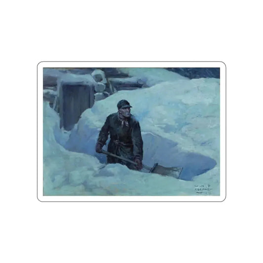 Shoveling Out, Saturday Evening Post story illustration, 1924 (Magazine Illustration) STICKER Vinyl Die-Cut Decal White Die-Cut 2 Inch - The Sticker Space