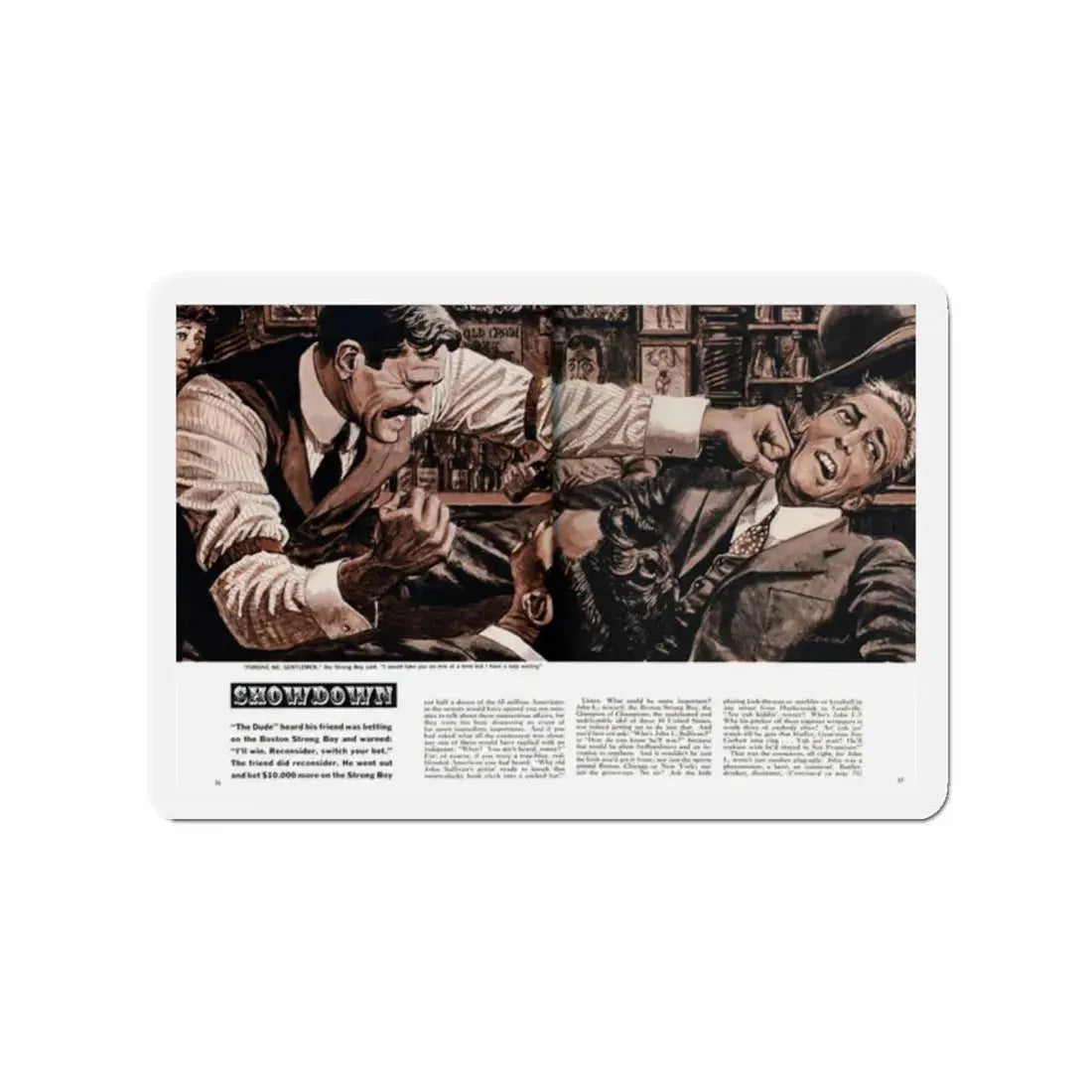 Showdown, Men magazine, December 1960 (Magazine Illustration) Refrigerator Magnet 2 Inch Die-Cut - The Sticker Space