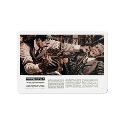 Showdown, Men magazine, December 1960 (Magazine Illustration) Refrigerator Magnet 2 Inch Die-Cut - The Sticker Space