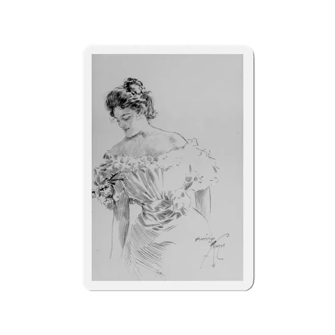 Shy Woman (Magazine Illustration) Refrigerator Magnet 2 Inch Die-Cut - The Sticker Space