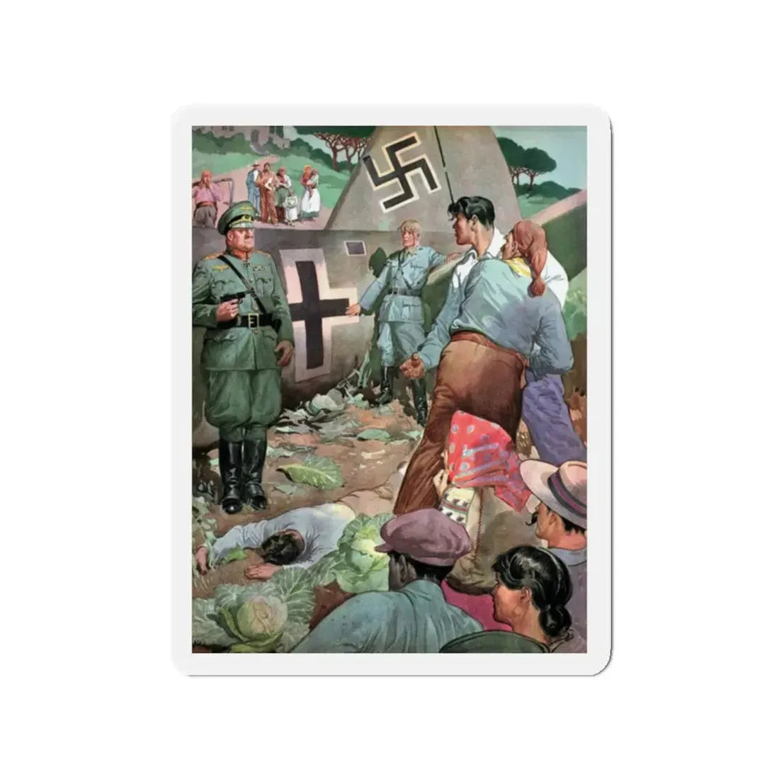 Sicilian Comedy, Liberty, September 18, 1943 (Magazine Illustration) Refrigerator Magnet 2 Inch Die-Cut - The Sticker Space