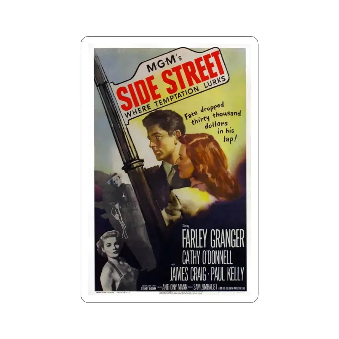 Side Street 1950 Movie Poster - STICKER Vinyl Kiss-Cut Decal 4 Inch White - The Sticker Space